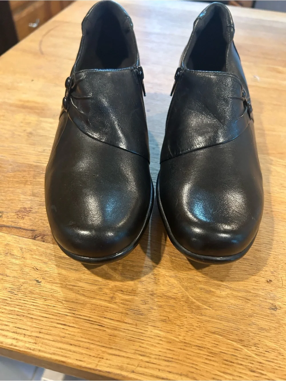 Clarks Black Leather Wedge Shoes